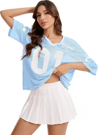 Jersey Shirts for Women Y2K Graphic Tees Oversized Streetwear Rave Concert Outfits