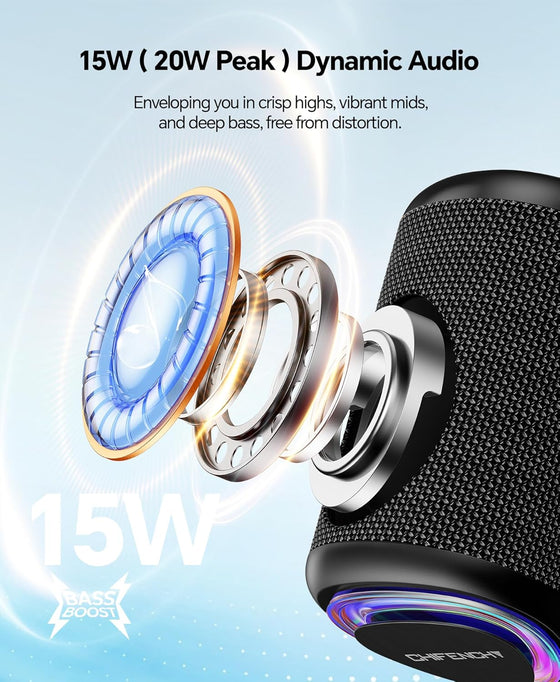 Portable Bluetooth Speaker Beach Essentials: Powerful Crystal Clear Sound/Dynamic Light/IPX5 Waterproof/All Day Playtime/Wireless BT 5.3/TWS Paring, Dad Gifts, Outdoor|Travel|Camping|Pool Accessories - hover image