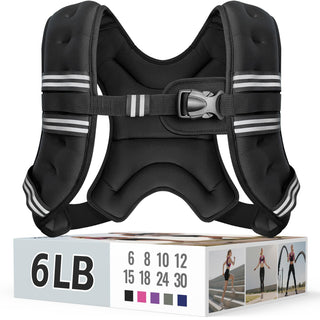 Zeerun Weighted Vest, 6lb/8lb/10lb/12lb/15lb/18lb/20lb/24lb/30lb for Men Women, Reflective Stripe Adjustable Buckle, Comfortable Durable Rucking Vest for Walking Running Strength Training
