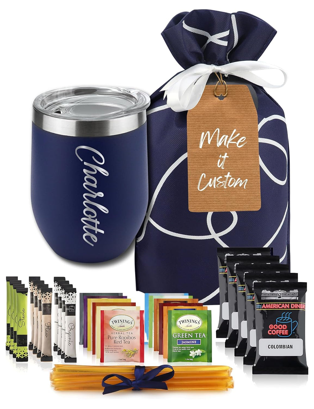 Tea and Coffee Lovers Gift Set - Includes Temperature Retention Cup, 3 Fresh Roasted Full Pot Ground-Coffee Samplers, 6 Special Blend Teabags & Honey Presented in Beautiful Gift Bag For Women & Men