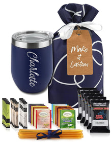 Tea and Coffee Lovers Gift Set - Includes Temperature Retention Cup, 3 Fresh Roasted Full Pot Ground-Coffee Samplers, 6 Special Blend Teabags & Honey Presented in Beautiful Gift Bag For Women & Men