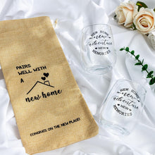 House Warming Gifts New Home, Housewarming Baskets Stemless Wine Glass & Bottle Bag Set for Newlywed Couple, Women, Friends, New Homeowner, Unique Closing Gift for Home Buyers, Clients