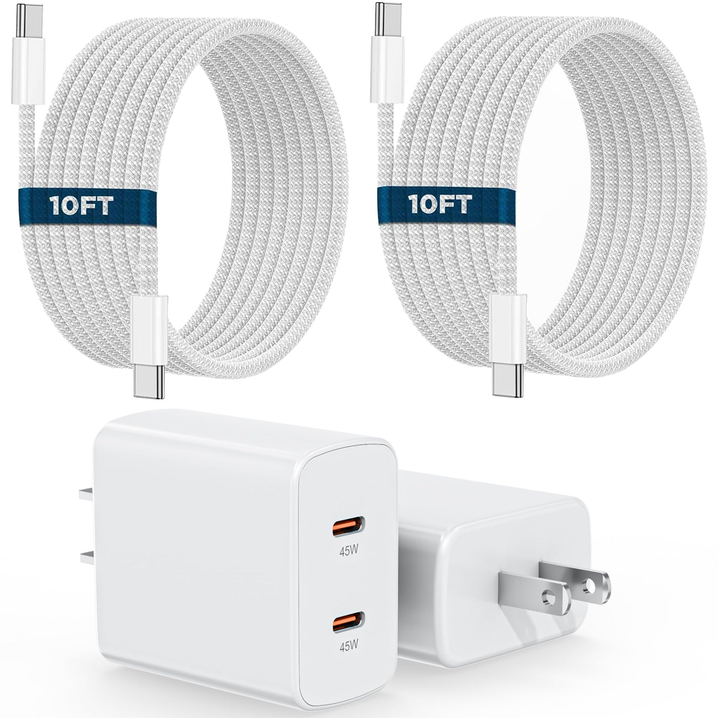 iPhone 17 16 15 Charger, 2Pack PD Dual USB C Charger Block Fast Charging Wall Charger Plug with 10FT Long USB C to C Charger Cord Woven Cable for Apple iPhone 17/16 Pro Max/16 Pro/16/15 ProMax/15/iPad