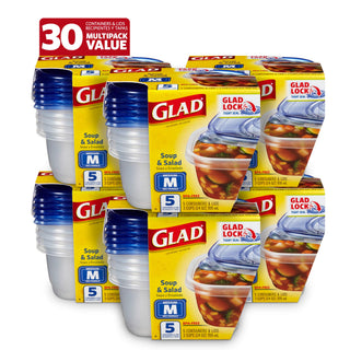 Glad GladWare Medium Rectangle Food Storage Containers with Lids, BPA Free Plastic for Soups Salads and Meal Prep, Airtight Leak Resistant, Microwave Dishwasher Freezer Safe, 24 Oz, 5 Count
