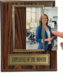 Employee of The Month Award Plaque and Bonus Magnet! 8x10 Picture Plaque Holds a 4x6 Photo. Employee Appreciation Award. Walnut Finish