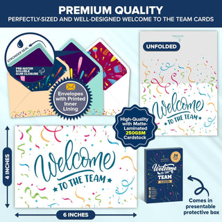 Decorably 24 Pack 6x4in Welcome to the Team Cards for New Employees with Envelopes and Stickers, 6 Festive Designs for Colleagues, Onboarded Staff, Crew, Blank Inside - Business, Gifting, Mailing