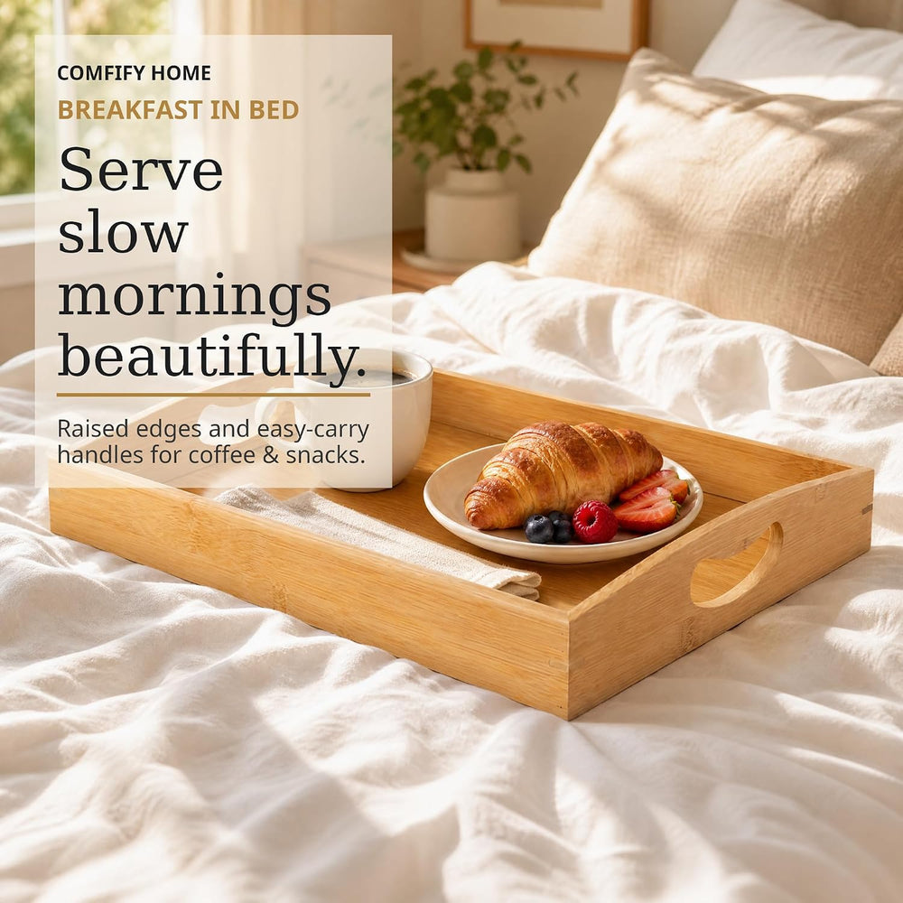 Comfify Bamboo Serving Trays – Set of 3 Ottoman Trays for Food, Entertaining, and Decor – Minimalist Design
