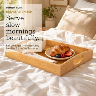 Comfify Bamboo Serving Trays – Set of 3 Ottoman Trays for Food, Entertaining, and Decor – Minimalist Design