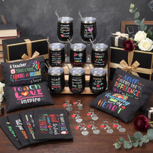 Umigy 24 Pcs Teacher Appreciation Gift Bulk 12 oz End Year of Teacher Black Wine Tumblers Graduation Thank You Gift 8 Rainbow Makeup Bag 8 Apple Shaped Keychain 8 Mug Cups for Women School (Bright)