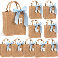 JollyFayre Small Burlap Gift Bags 10 Pack for Wedding Welcome, Bachelorette, Beach, Bridesmaid - Reusable Bulk Jute Bags with Cream Ribbons