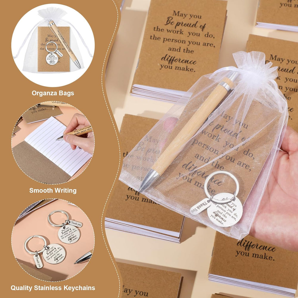 Kosiz 50 Sets Employee Appreciation Gifts Bulk Thank You Notebooks Bamboo Pens Keychains Social Worker Appreciation Gifts for Coworkers Staff Employee Students
