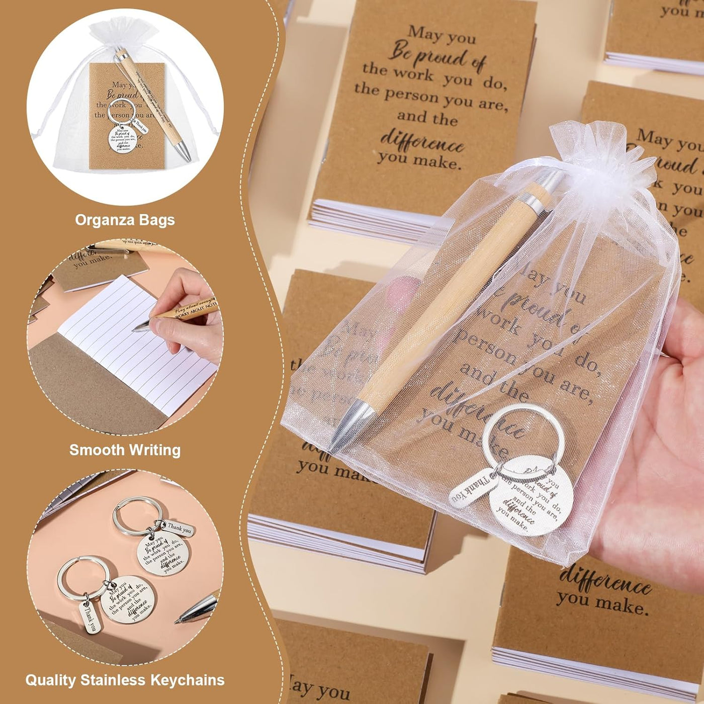 Kosiz 50 Sets Employee Appreciation Gifts Bulk Thank You Notebooks Bamboo Pens Keychains Social Worker Appreciation Gifts for Coworkers Staff Employee Students