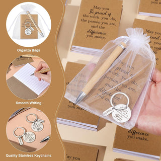 Kosiz 50 Sets Employee Appreciation Gifts Bulk Thank You Notebooks Bamboo Pens Keychains Social Worker Appreciation Gifts for Coworkers Staff Employee Students
