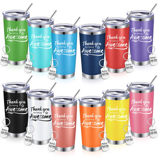 Sieral 8 Pieces Thank You for Being Awesome Tumbler, Thank You Supplies for Women Men 20oz Insulated Stainless Steel Travel Tumbler with Lid and Straw Appreciation Gift with Keychain (Classic Color)
