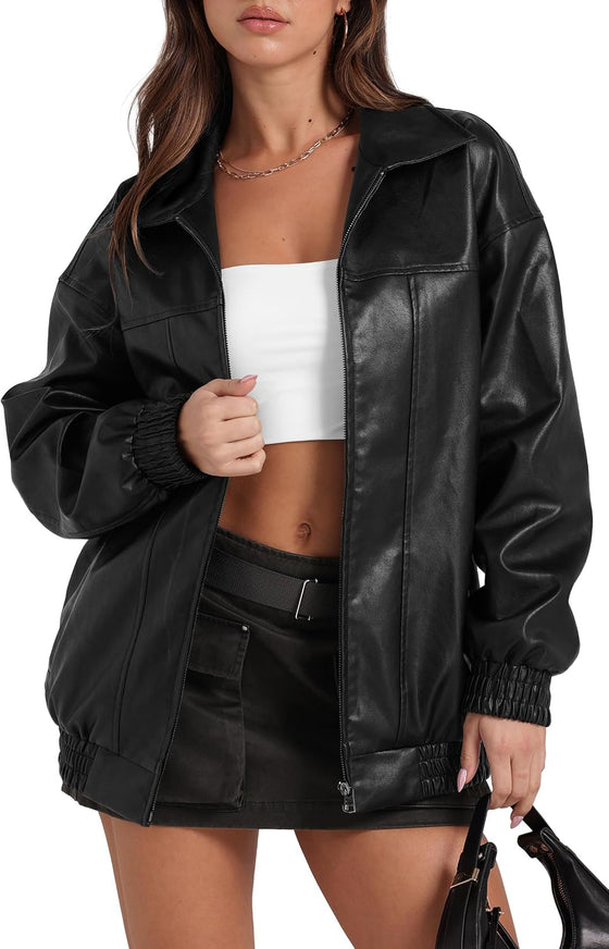Sampeel Leather Jacket Women Faux Oversized Motorcycle Bomber Coats 2025 Fall Fashion Outfits Winter Clothes