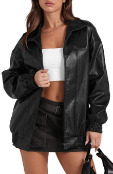 Sampeel Leather Jacket Women Faux Oversized Motorcycle Bomber Coats 2025 Fall Fashion Outfits Winter Clothes
