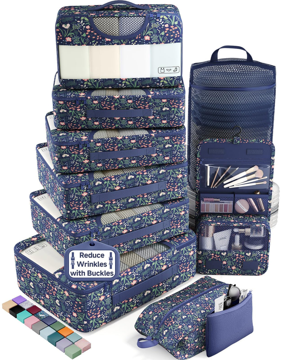 Veken 10 Set/8 Set Packing Cubes for Travel Essentials,Anti-Wrinkle Buckled Suitcase Organizer for Shoe & Toiletry Bag,Carry On Luggage Bag for Airplane & College Dorm Room Accessories,Women Men Gifts