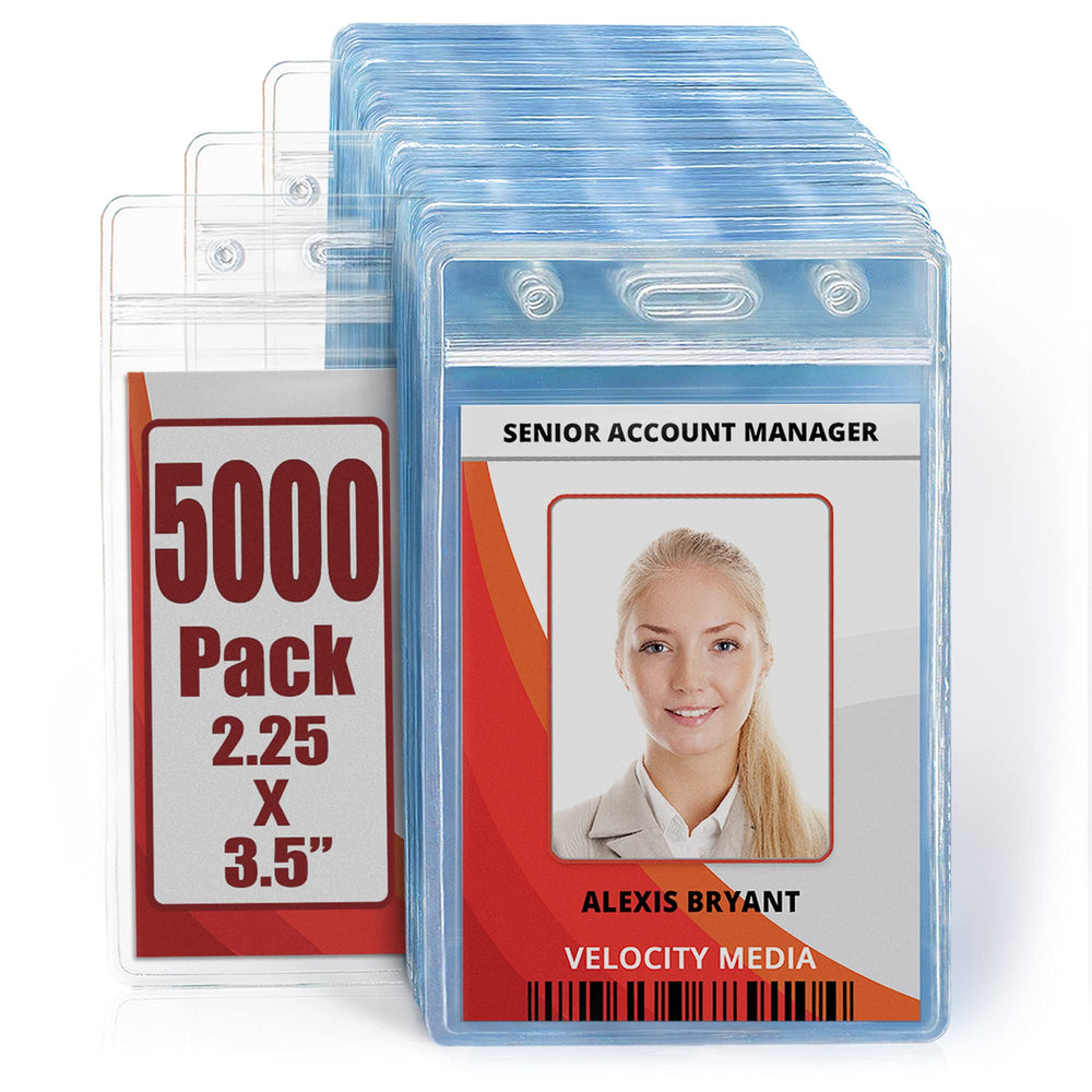 Mifflin-USA Plastic Waterproof ID Badge Holders (Clear, 2.25x3.5 Inch, 100 Pack), Vertical Hanging Name Card Holder with Zipper, Resealable Bulk Nametag Holders