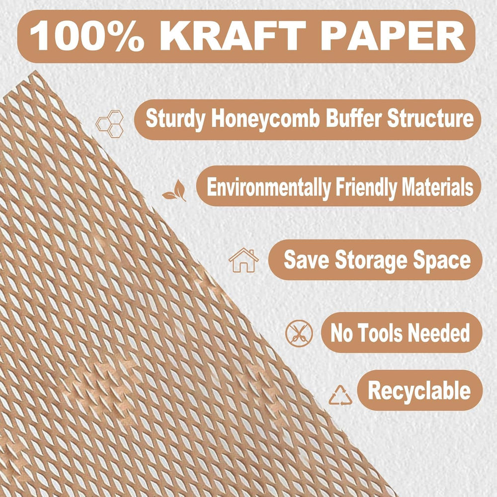 Honeycomb Packing Paper 12" x 230' (70m) with Fragile Stickers, Plastic-Free Recyclable Kraft Cushioning Wrap, Bubble Wrap Alternative for Shipping Moving and Fragile Item Packaging