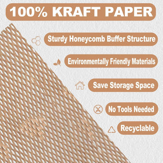 Honeycomb Packing Paper 12" x 230' (70m) with Fragile Stickers, Plastic-Free Recyclable Kraft Cushioning Wrap, Bubble Wrap Alternative for Shipping Moving and Fragile Item Packaging