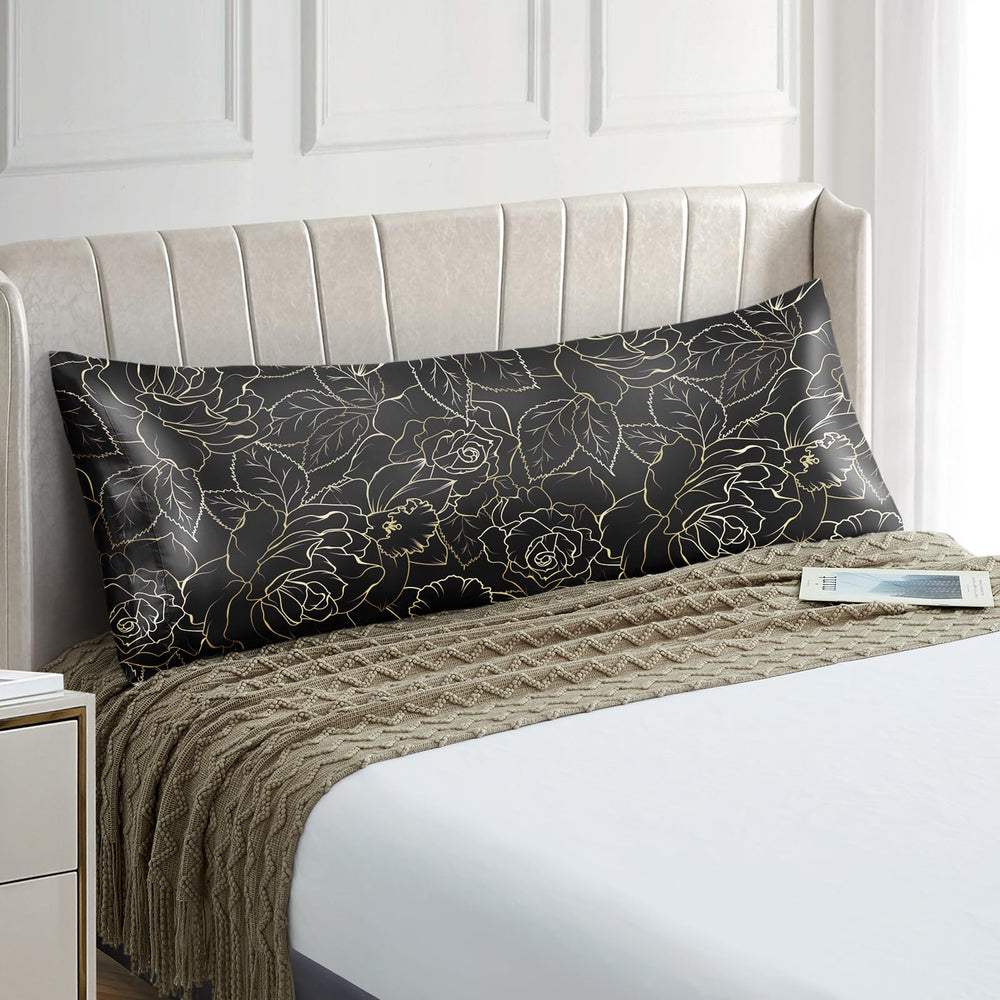 EXQ Home Silky Satin Pillowcase for Hair and Skin,Printed Pillow Cases Standard Size Set of 2 Satin Pillow Case 2 Pack with Envelope Closure(Ink Leaf, 20x26)