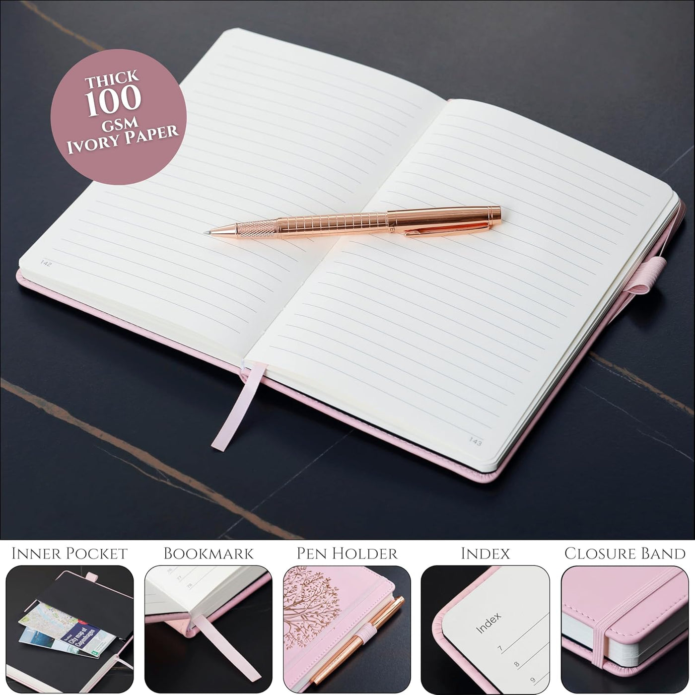 Veway Luxury Journal and Pen Set for Women - A5 Vegan Leather Notebook with Pen - 224 Lined Pages, Index & Gift-Ready Packaging (Eternal Tree of Life)