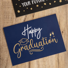 Paper Play Elegant Graduation Card with Pre-Printed Message – Navy Blue & Gold Foil Design – Inspirational Greeting Card for Graduates – Perfect for High School, College, University