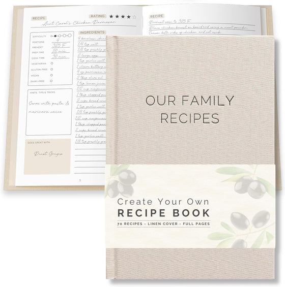 Blank Recipe Book To Write In Your Own Recipes - Family Cook Book Journal Notebook With Recipe Templates To Create A Personalized Cookbook - Table of Contents, Conversions & Thick Empty Pages - Beige