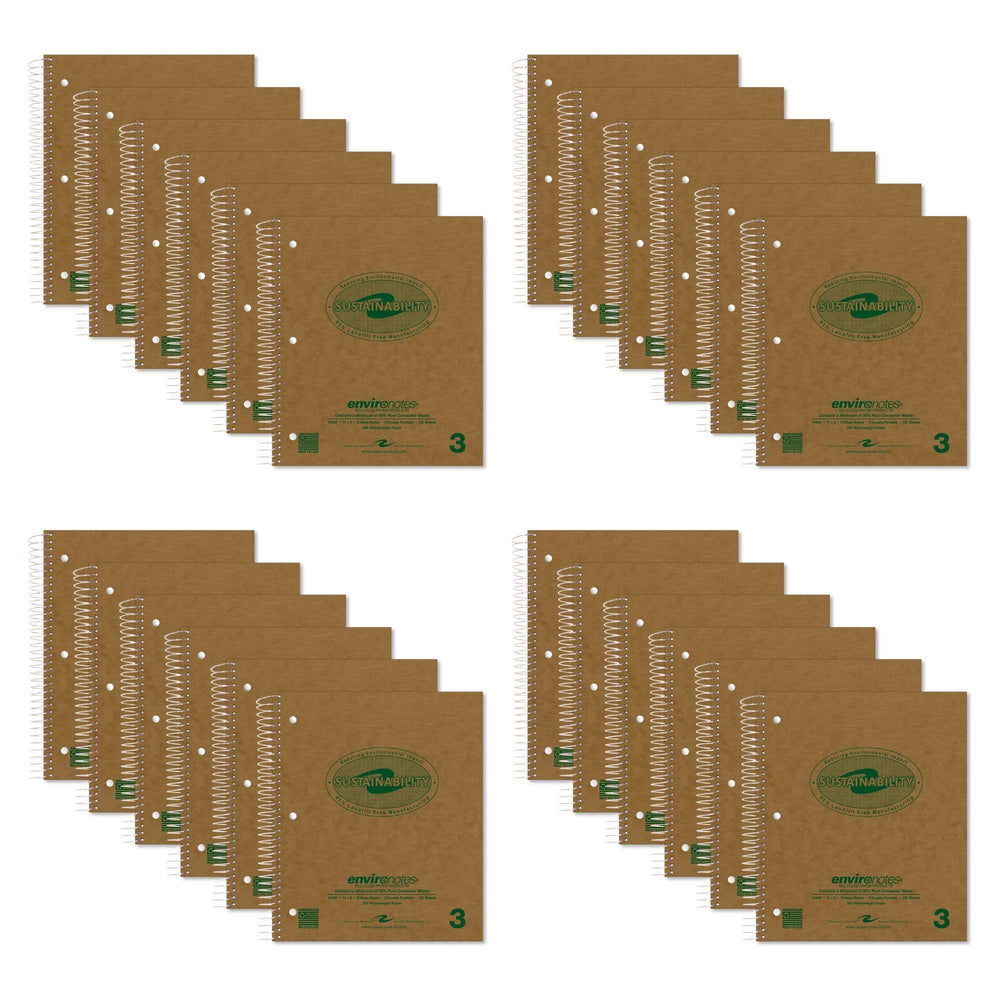 ROARING SPRING Environotes Recycled Spiral Notebook, College Ruled 1 Subject Notebook, 11" x 9", 80 Perforated Sheets, 20 lb Recycled Paper, Double Pocket, 3 Hole Punched, Made in USA