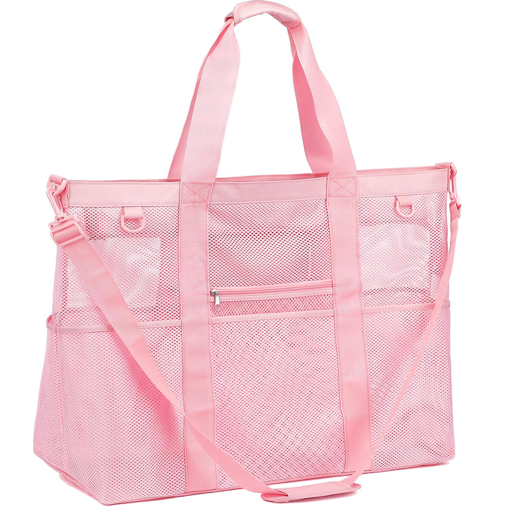 Fammart Mesh Beach Bag for Women, Large Beach Toy Pool Bag with Zipper Pocket, SandProof Cruise Essentials 2026 Family Travel