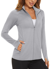MAGCOMSEN Women's UPF 50+ Lightweight Athletic Jacket Sun Protection Full Zip Long Sleeve Shirts Hiking Outdoor Pockets
