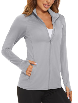 MAGCOMSEN Women's UPF 50+ Lightweight Athletic Jacket Sun Protection Full Zip Long Sleeve Shirts Hiking Outdoor Pockets