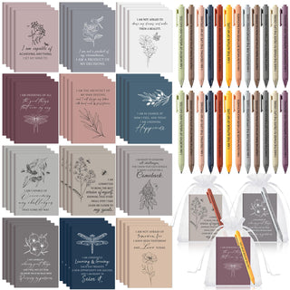 Mooliwe 24 Pcs Positive Affirmation Gift Set Gratitude Notebooks with Pens Small Bags Motivational Encouragement Notepads Daily Affirmations Journal for Women Stress Relief Self Care (Watercolor)