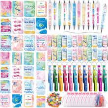 Pasimy 218 Pcs Inspirational Stationery Gifts Motivational Mini Notepad Pen Quote Bookmarks Stress Relief Stickers Inspiring Silicone Keychains for Home Office Appreciation Gift(Stylish)