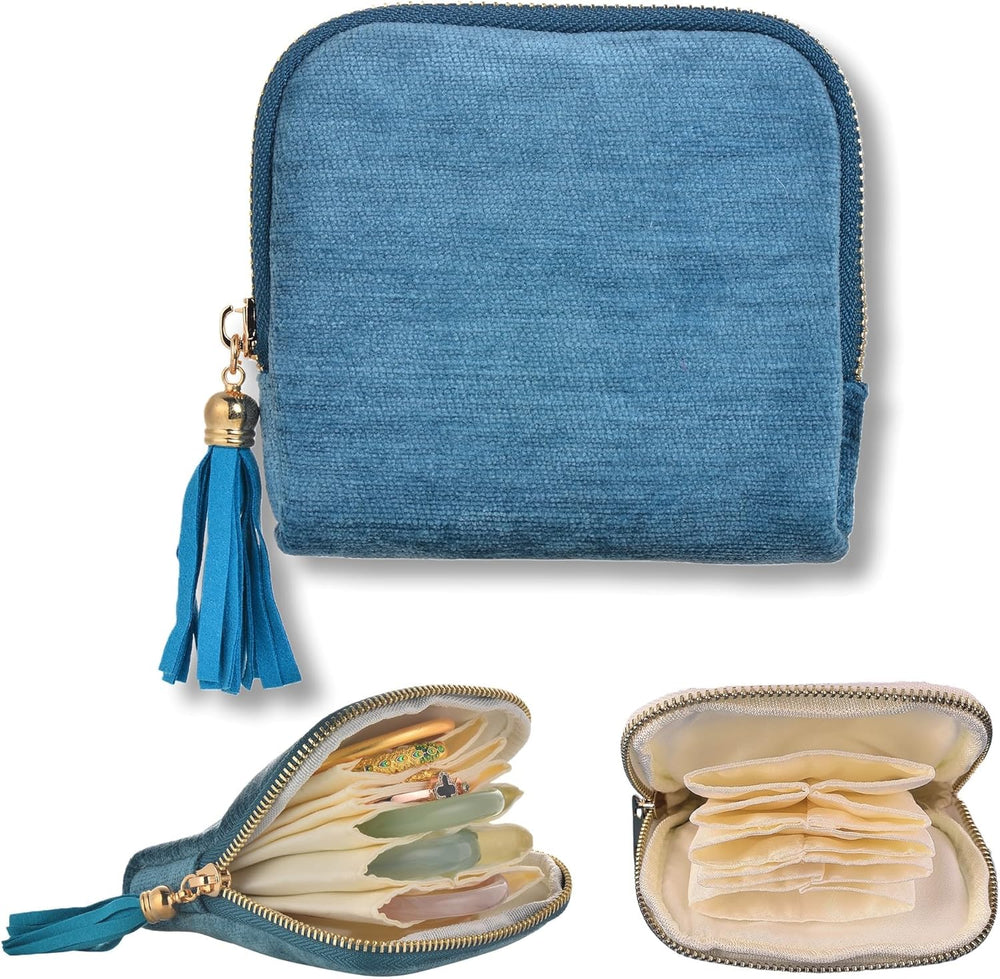 Small Travel Jewelry Case, Soft Velvet Organizer Pouch for Bangles, Bracelets, large Earrings, Beaded necklaces, Anti-Scratch & Portable Jewelry Bag Holder for Daily Use & Gift (Ocean Blue)