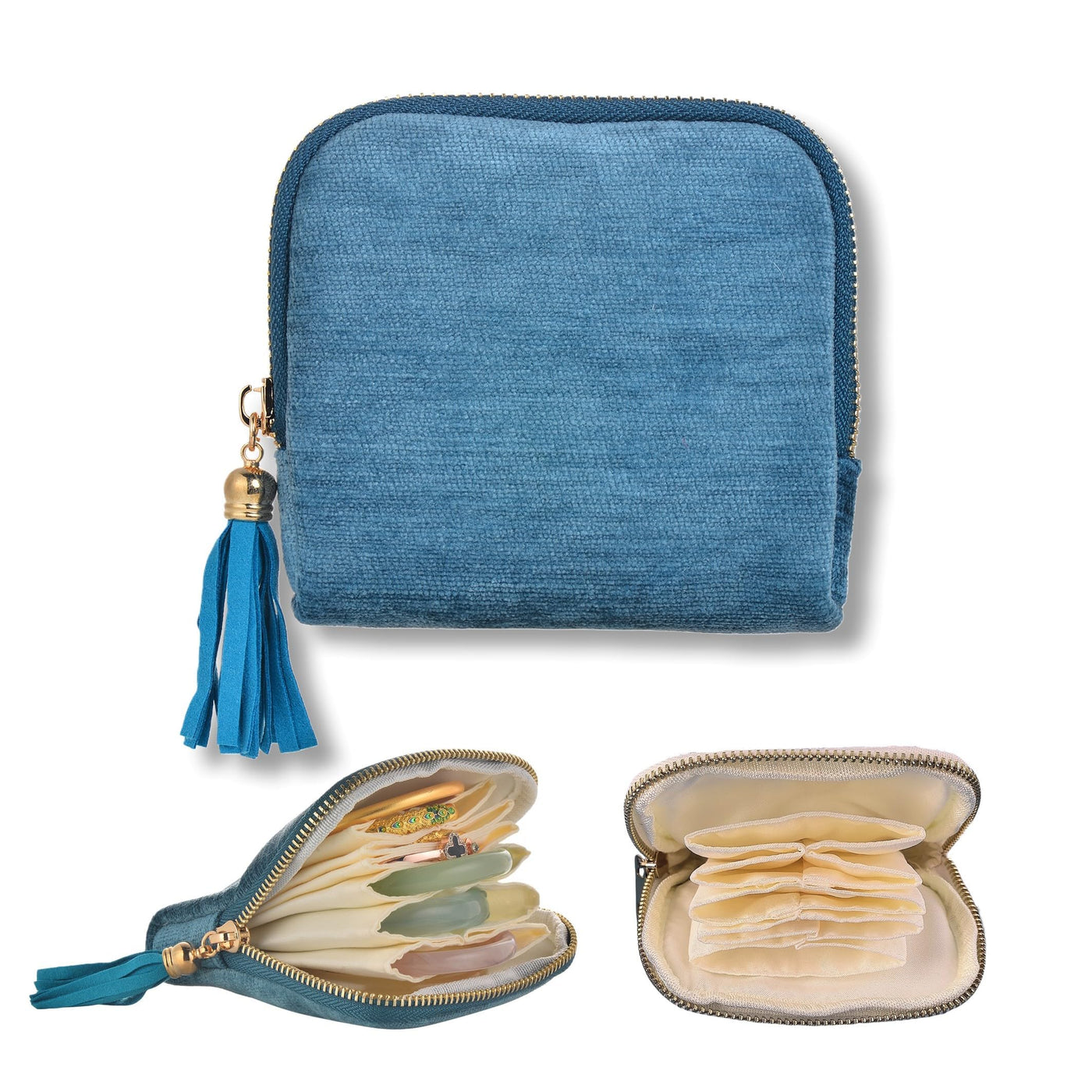 Small Travel Jewelry Case, Soft Velvet Organizer Pouch for Bangles, Bracelets, large Earrings, Beaded necklaces, Anti-Scratch & Portable Jewelry Bag Holder for Daily Use & Gift (Ocean Blue)