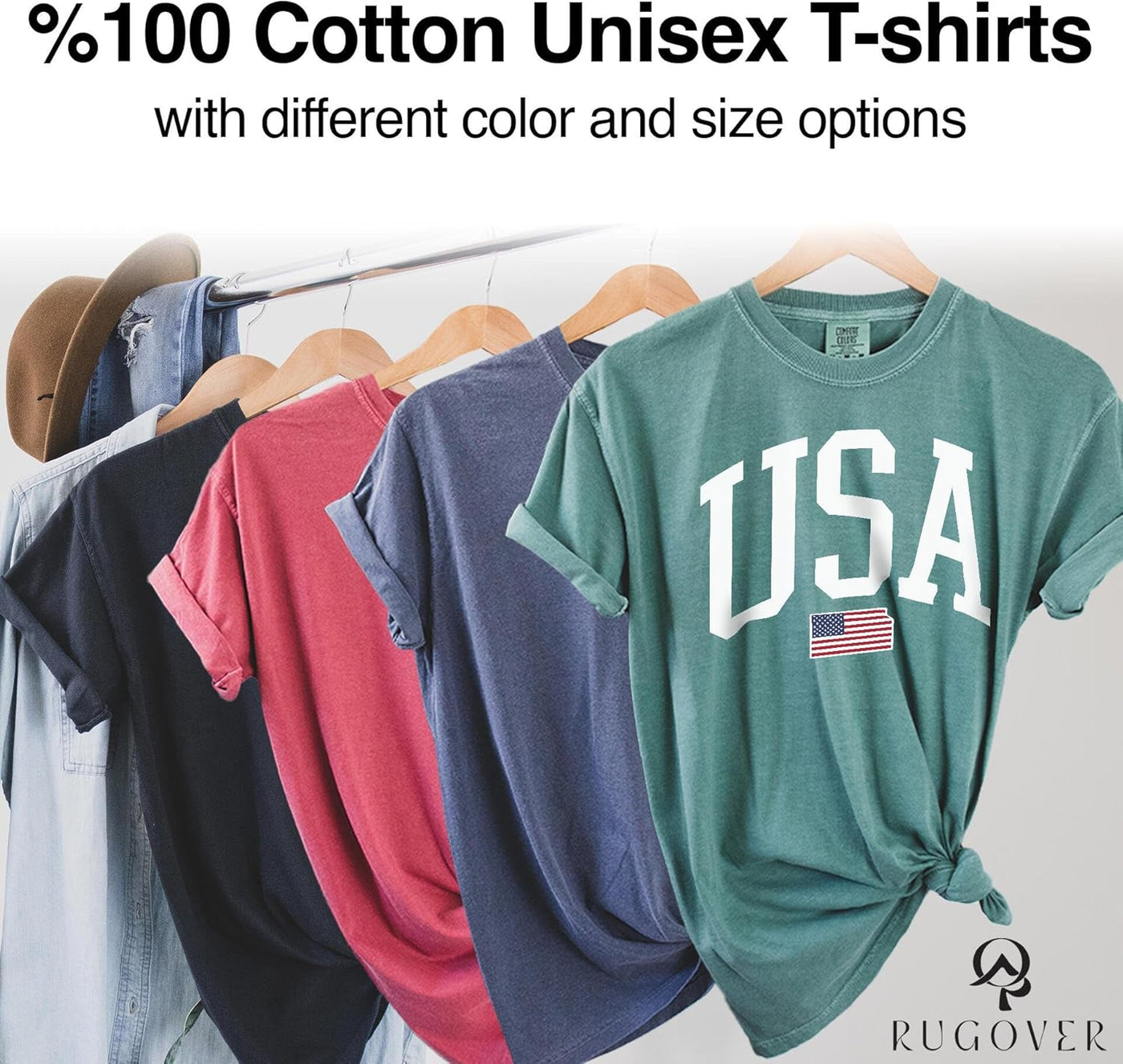 USA T-Shirt for Men, Women, Unisex - Vintage American Flag Graphic Tee - Patriotic Short Sleeve Crew Neck Top - 100% Cotton