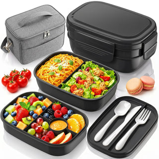 HOMETALL Bento Box Adult with Insulated Lunch Bag - 3 Stackable Leak-Proof Lunch Box Containers for Women & Men - BPA Free Lunchbox with Utensil Set (Spoon, Knife, Fork) for Work, Picnic, Dining Out