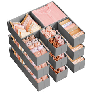 SONGMICS Drawer Organizers, Dresser Divider Organizers, Set of 12, Foldable Fabric Storage Boxes for Socks, Underwear, Bras, Ties, Scarves, Summer Sand URDZ006Y02