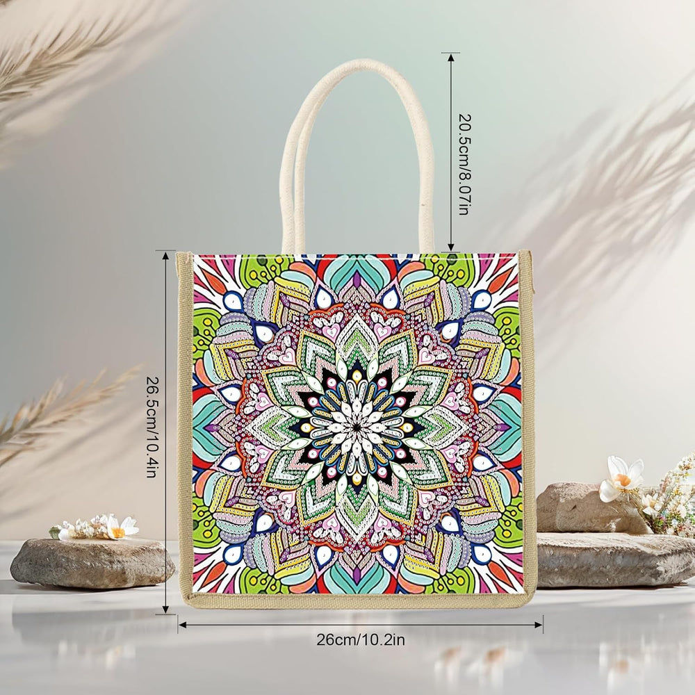 JZHYOAN Mandala Diamond Painting Canvas Tote Bags for Adults DIY Flower Diamond Art Tote Bags Kits Reusable Grocery Shopping Hand Storage Bag with Handles Portable Storage Bag for Family Woman Man