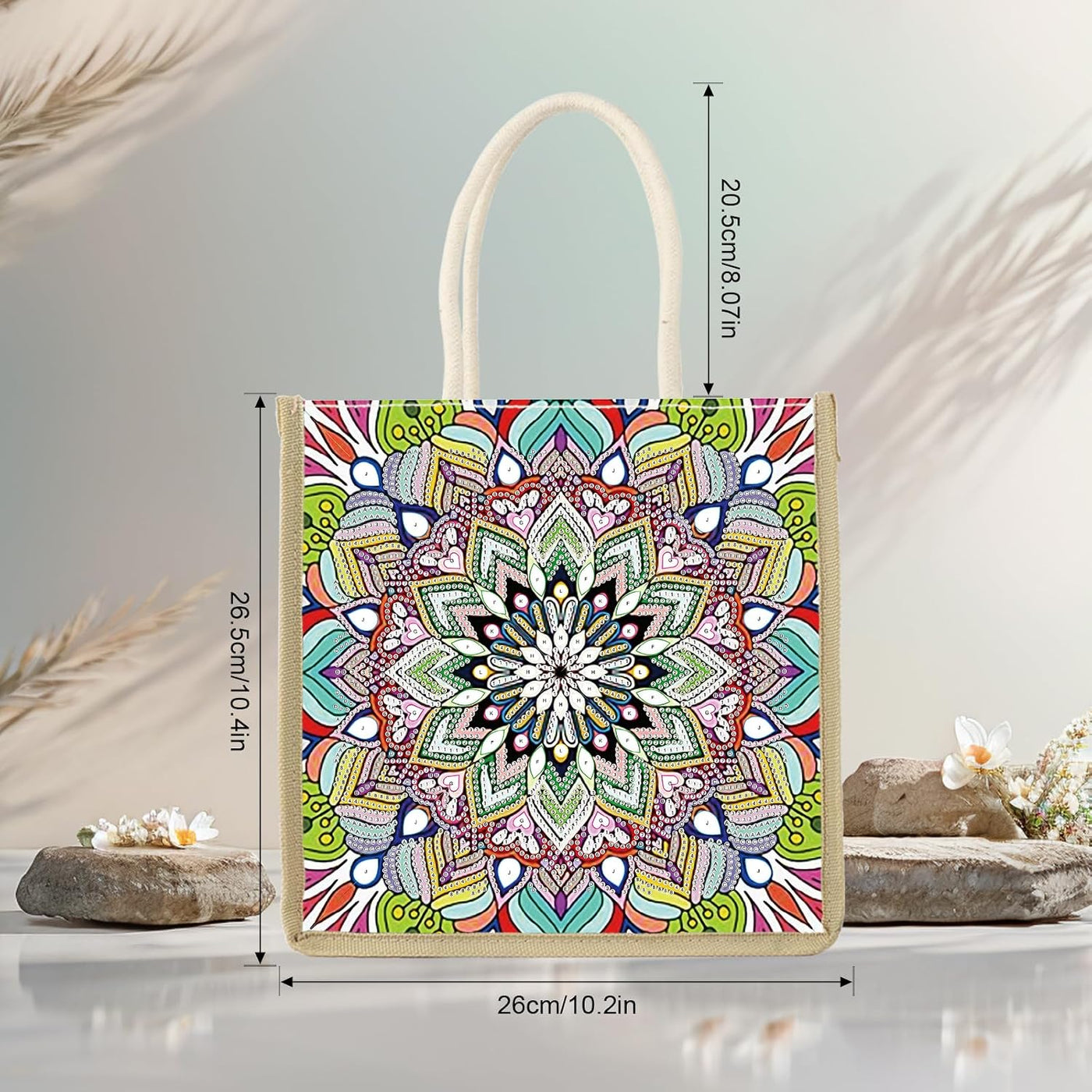 JZHYOAN Mandala Diamond Painting Canvas Tote Bags for Adults DIY Flower Diamond Art Tote Bags Kits Reusable Grocery Shopping Hand Storage Bag with Handles Portable Storage Bag for Family Woman Man