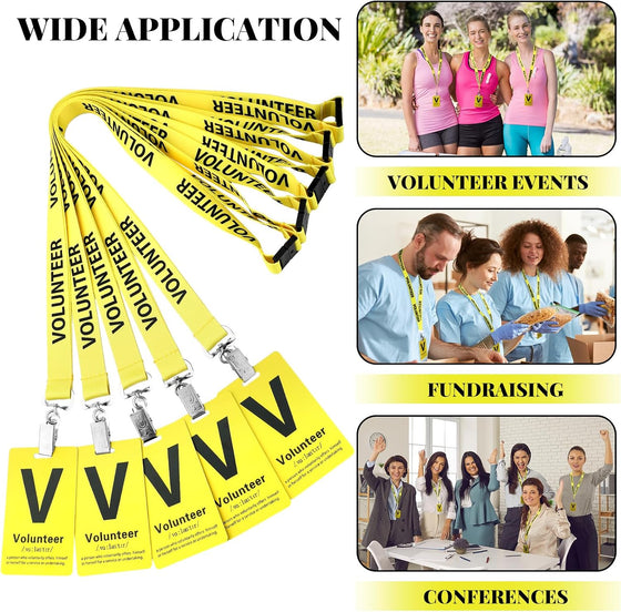 Fulmoon 50 Sets Volunteer Lanyards Bulk Breakaway Volunteer Lanyards and Badges with Clips for Event Fundraising Donation Activities - hover image