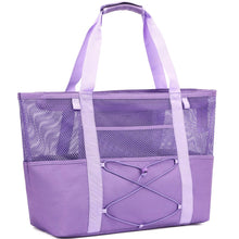 Fammart Mesh Beach Bag for Women, Large Beach Toy Pool Bag with Zipper Pocket, SandProof Cruise Essentials 2026 Family Travel