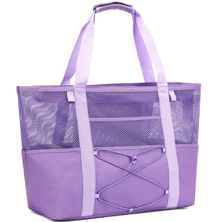 Fammart Mesh Beach Bag for Women, Large Beach Toy Pool Bag with Zipper Pocket, SandProof Cruise Essentials 2026 Family Travel
