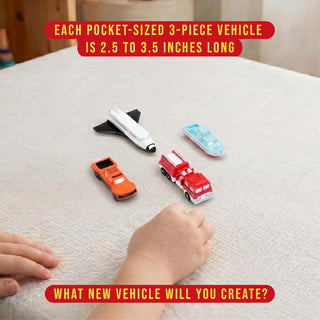 Popular Playthings Magnetic Vehicles for Toddlers 1–3, Mini Mix or Match Car Toys, Snap‑Together Interchangeable Parts for Creative Play, Travel‑Friendly Set of 4