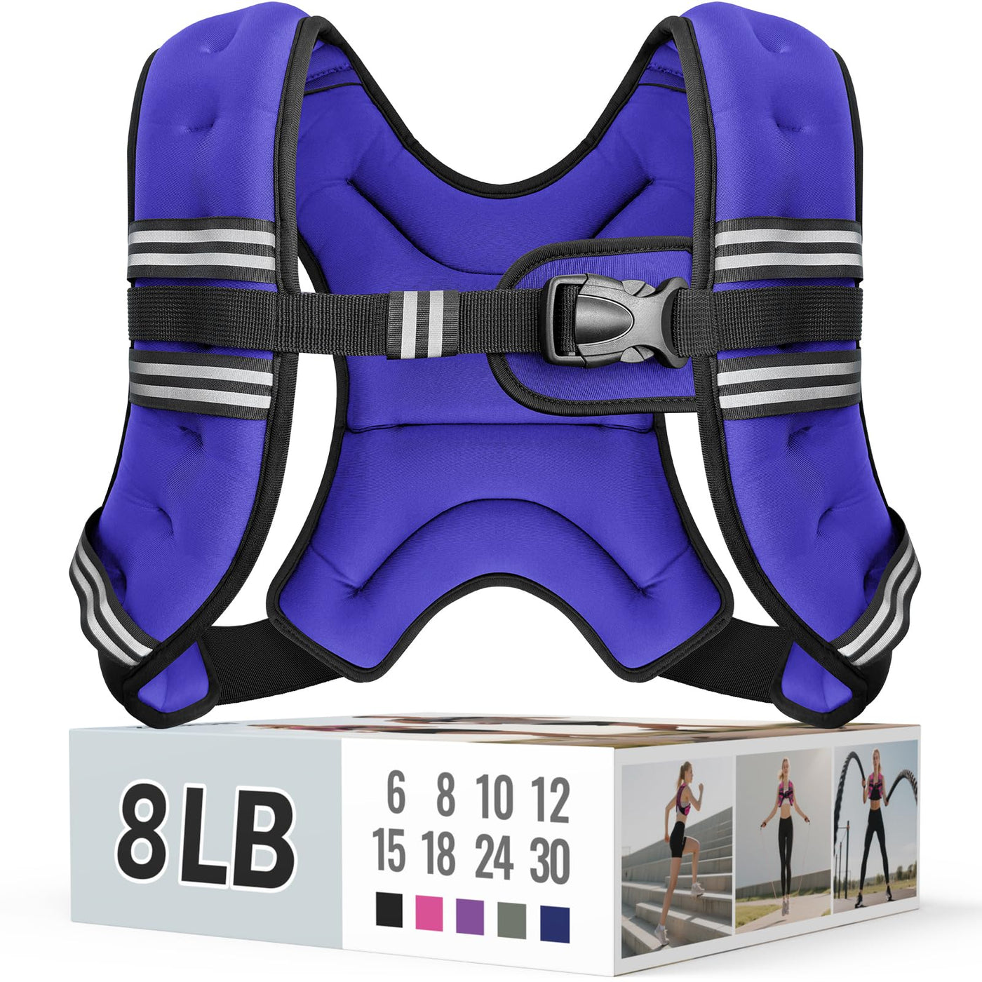 Zeerun Weighted Vest, 6lb/8lb/10lb/12lb/15lb/18lb/20lb/24lb/30lb for Men Women, Reflective Stripe Adjustable Buckle, Comfortable Durable Rucking Vest for Walking Running Strength Training