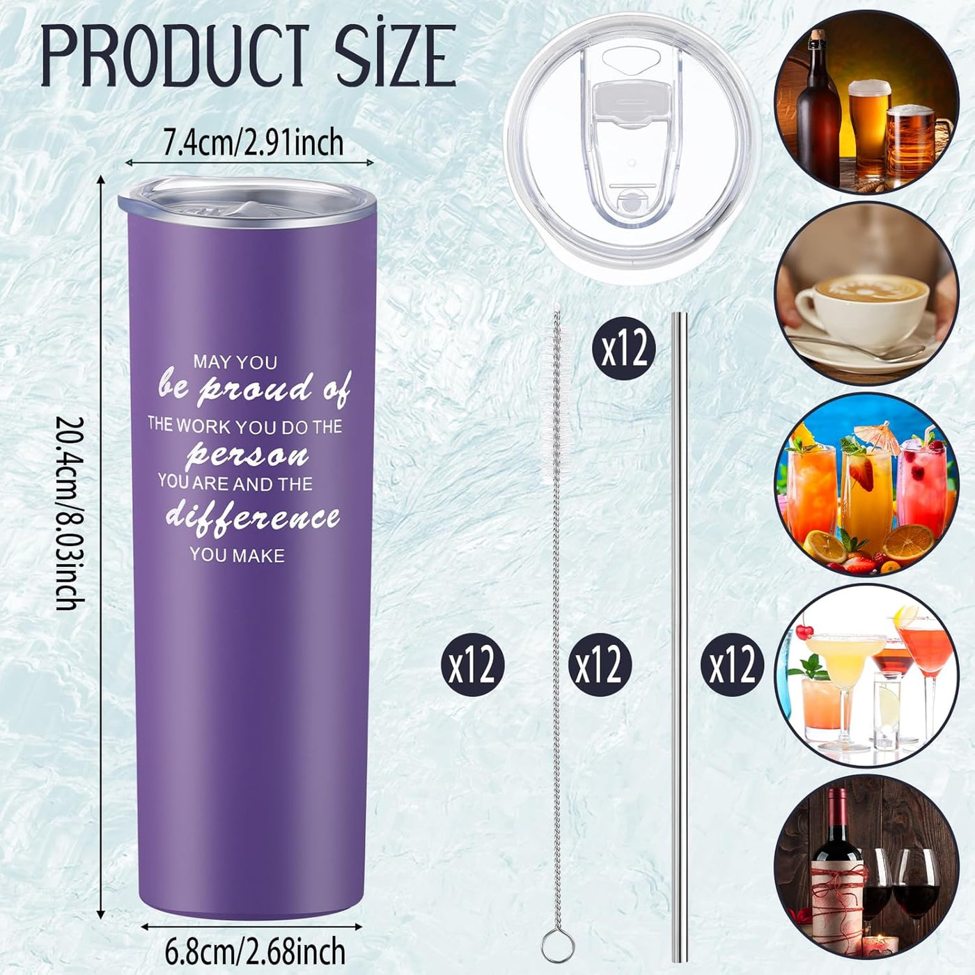 Lallisa 12 Sets Thank You Gifts for Men Women Insulated Stainless Steel Travel Tumbler Mug 20oz Inspirational Appreciation Christmas Gifts for Boss Teacher Employee Coworker Friends(Colorful)