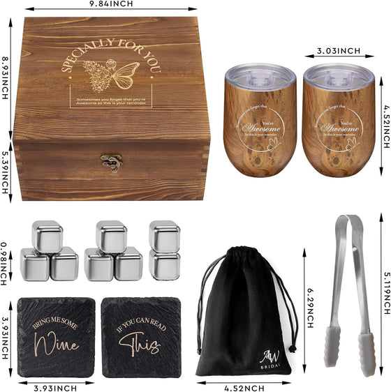 Wine Lovers Gifts for Women, Birthday Gifts for Mom Sister Friend Coworker Girlfriend Inspirational Gift Set, Wine Gift Box Set with Tumblers, Ice Cubes - hover image