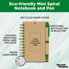DISCOUNT PROMOS Custom Mini Spiral Notebooks with Black Ink Pens Set of 10/50/100, Personalized Bulk Pack - Perfect for School, Office, Business, Home - Green
