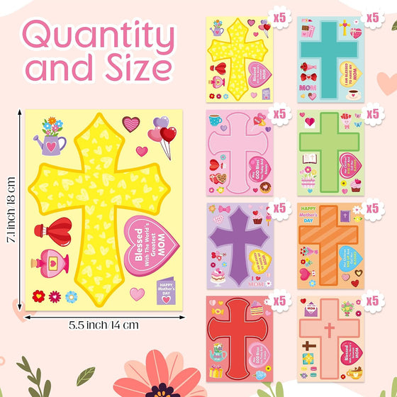 CY2SIDE Mothers Cross Stickers Sheet - 40PCS Make A Best Mom Cross Face Sticker with Heart Flower for Kid, DIY Religious Gift Craft Sticker Game Party Favor for Christian Sunday School Home Project - hover image
